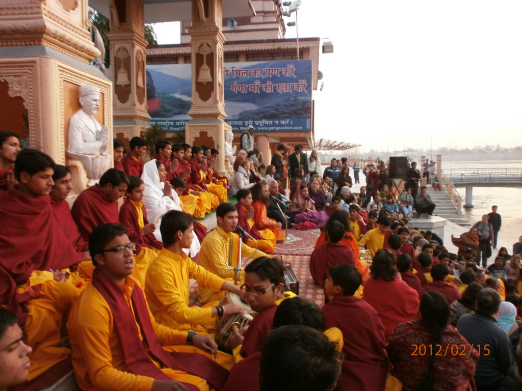 Praying and singing with monks in India